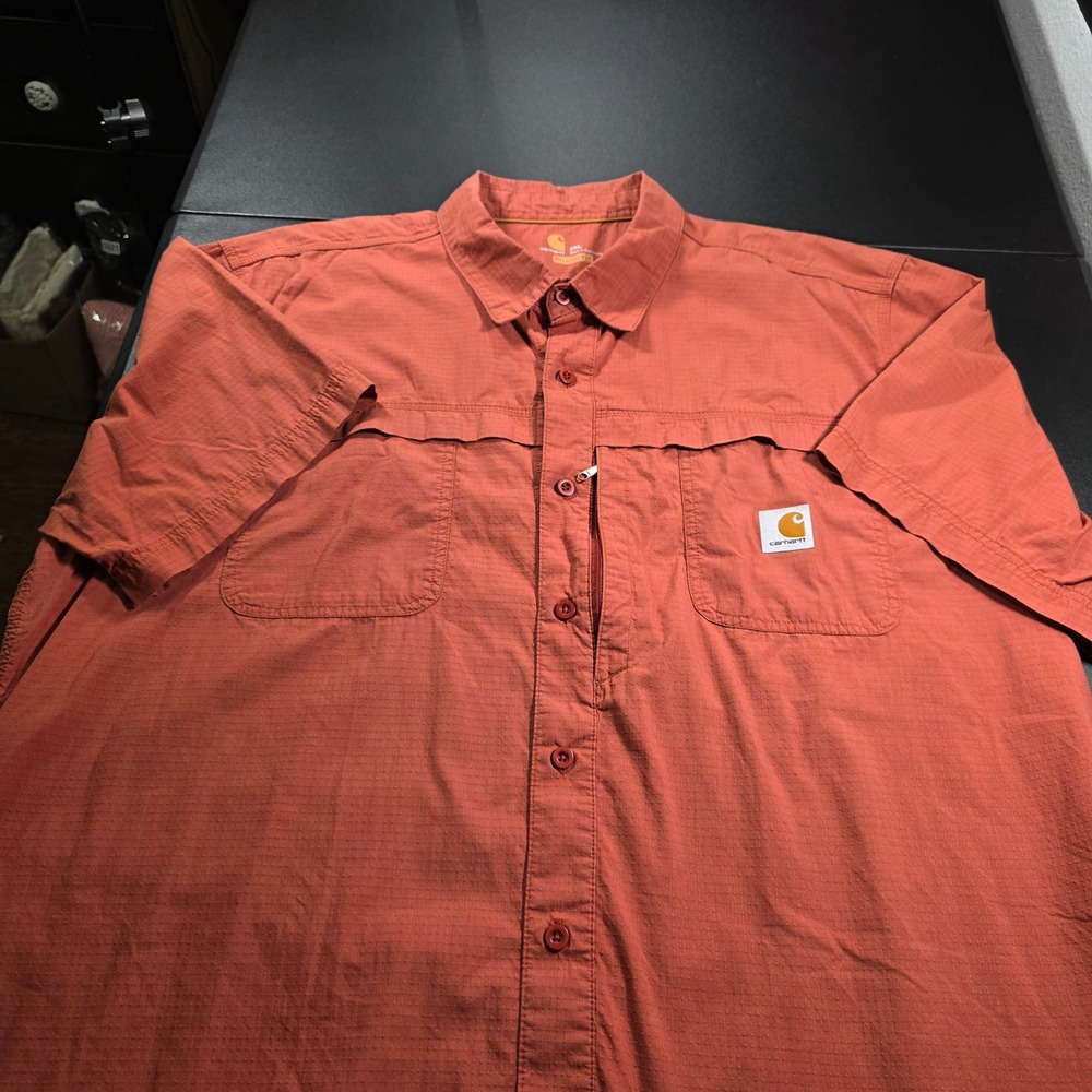 Carhartt Force Mens 2XL Relaxed Fit Short Sleeve Ripstop Button Down Shirt Rust